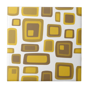 Mid-Century Modern Mustard Gold Brown Square Ceramic Tile