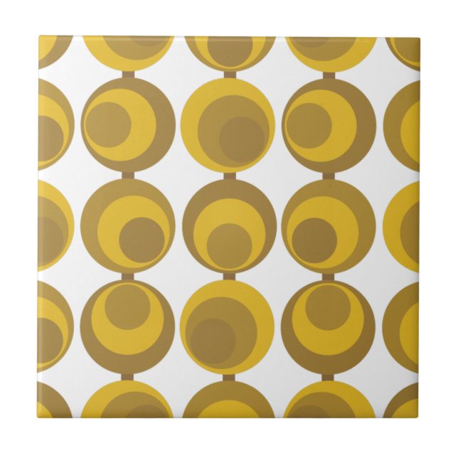 Mid-Century Modern Mustard Gold Retro Geo Pattern Ceramic Tile (Front)