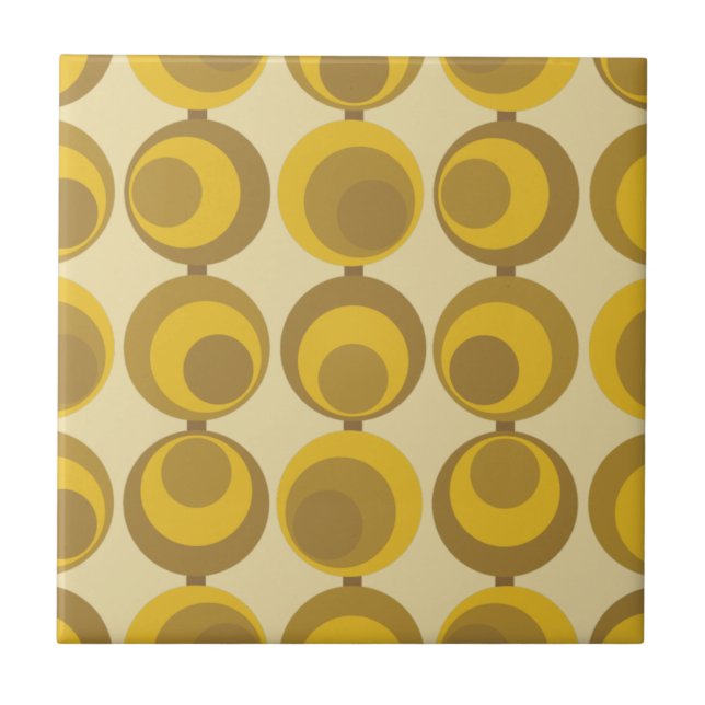 Mid-Century Modern Mustard Gold Retro Geo Pattern Ceramic Tile (Front)