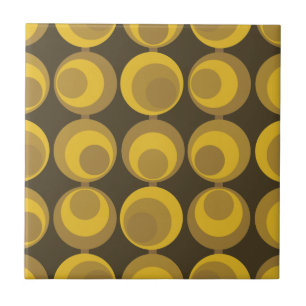 Mid-Century Modern Mustard Gold Retro Geo Pattern  Ceramic Tile