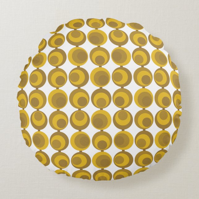 Mid-Century Modern Mustard Gold Retro Geo Pattern Round Pillow (Front)
