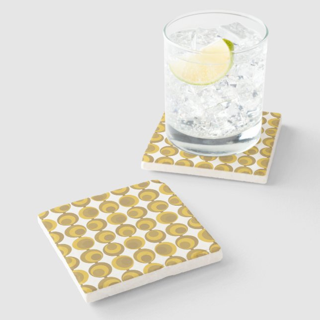 Mid-Century Modern Mustard Gold Retro Geo Pattern Stone Coaster (Side)