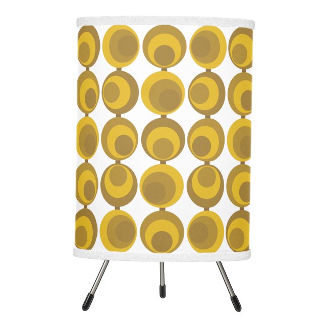 Mid-Century Modern Mustard Gold Retro Geo Pattern Tripod Lamp (Front)