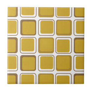 Mid-Century Modern Mustard Gold Square Pattern Cer Ceramic Tile