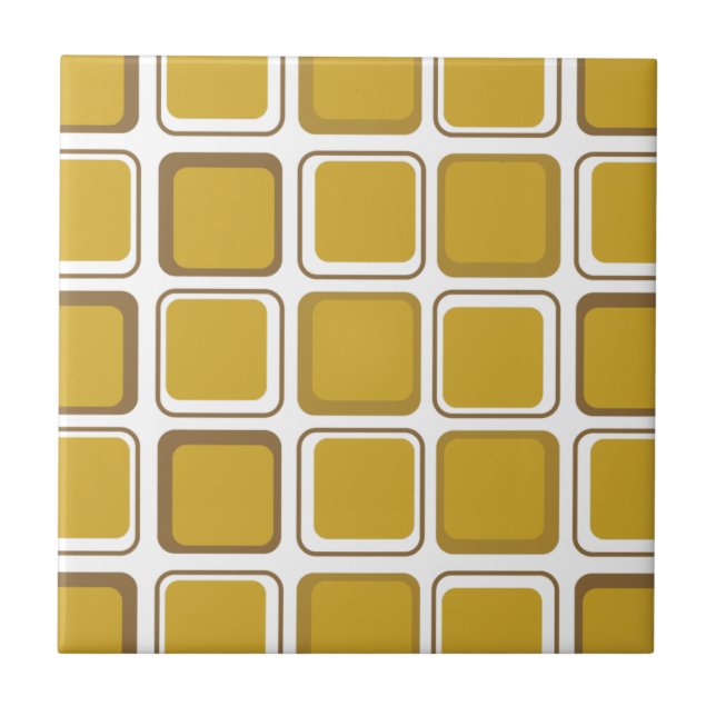 Mid-Century Modern Mustard Gold Square Pattern Cer Ceramic Tile (Front)