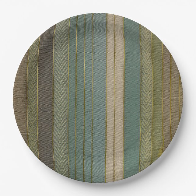 Mid Century Modern Muted Stripes Print Paper Plates (Front)