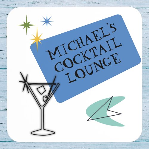 Mid Century Modern Neon Cocktail Lounge Name  Beverage Coaster