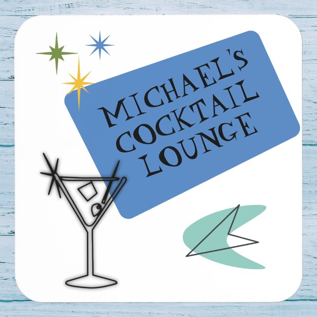 Mid Century Modern Neon Cocktail Lounge Name  Beverage Coaster (Creator Uploaded)