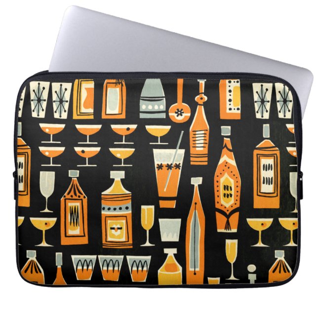 Mid-Century Modern Night Life Pattern Laptop Sleeve (Front)