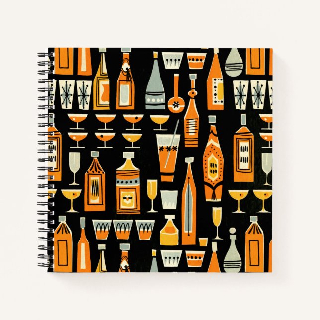 Mid-Century Modern Night Life Pattern Notebook (Front)
