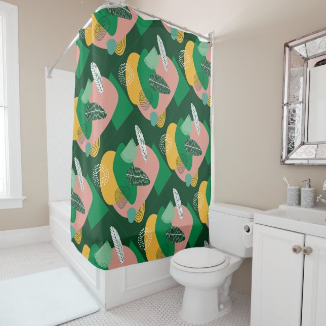 Mid Century Modern No 1 Green Shower Curtain (In Situ)