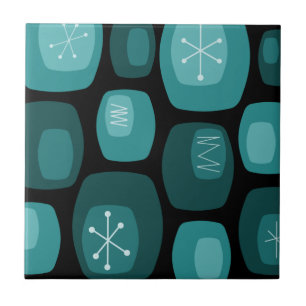 Mid Century Modern Oblongs Black Teal Ceramic Tile