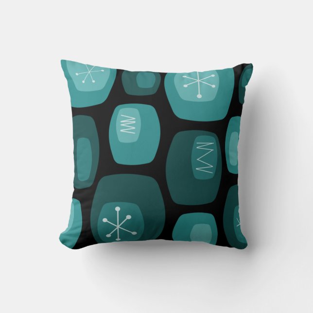 Mid Century Modern Oblongs Black Teal Throw Pillow (Front)