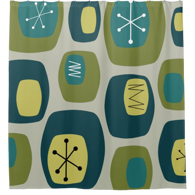 Mid Century Modern Oblongs Olive Green Shower Curtain (Front)