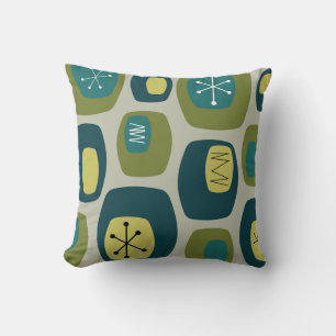 Mid Century Modern Oblongs Olive Green Throw Pillow