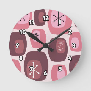 Mid Century Modern Oblongs Pink Round Clock
