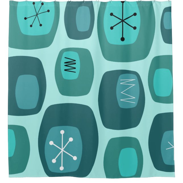Mid Century Modern Oblongs Turquoise Shower Curtain (Front)