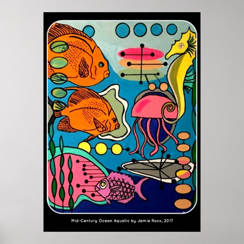 Mid_Century Modern Ocean Aquatic painting on a Poster