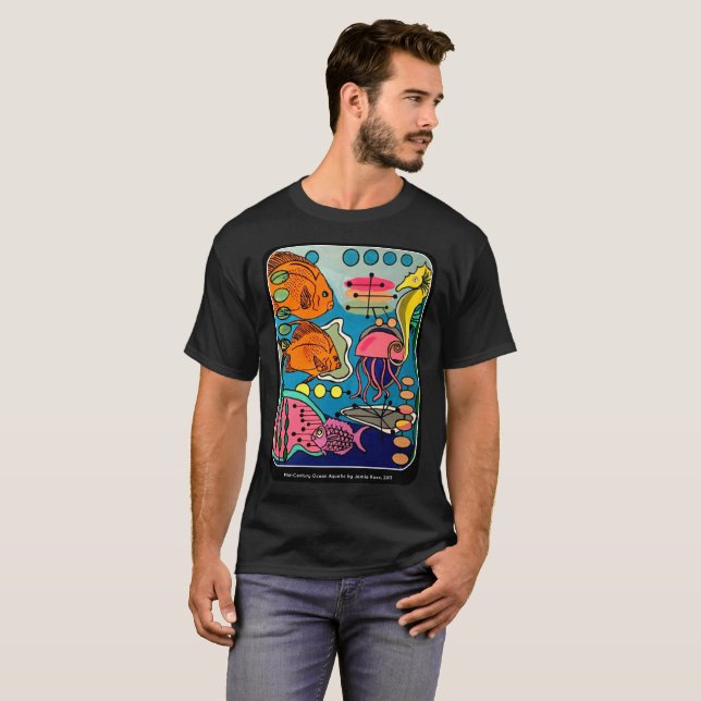 'Mid-Century Modern Ocean Aquatic' painting on a T-Shirt (Front Full)