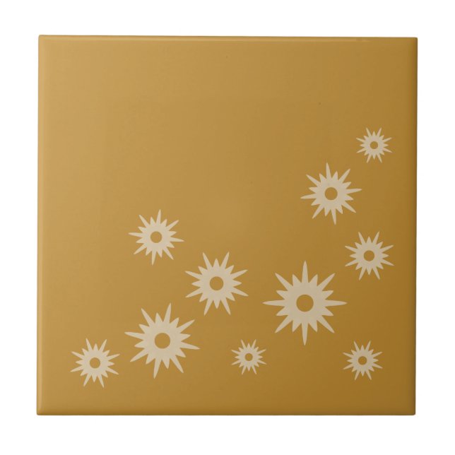 Mid-Century Modern Ochre Gold Starburst Design Ceramic Tile (Front)