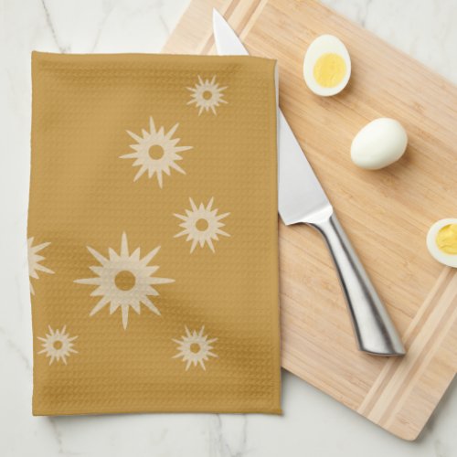 Mid_Century Modern Ochre Gold Starburst Design Kitchen Towel