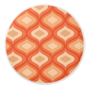 Mid century modern ogee orange and beige   ceramic knob