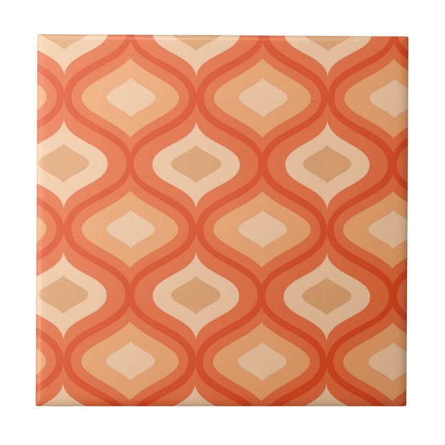 Mid Century Modern Ogee Orange and Beige    Ceramic Tile (Front)