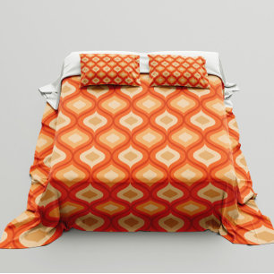 Mid century modern ogee orange and beige duvet cover