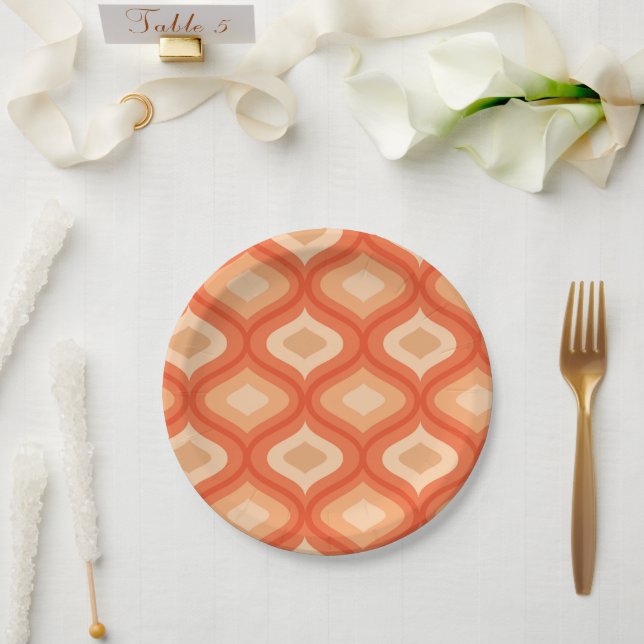 Mid century Modern Ogee Orange and Beige  Paper Plates (Wedding)