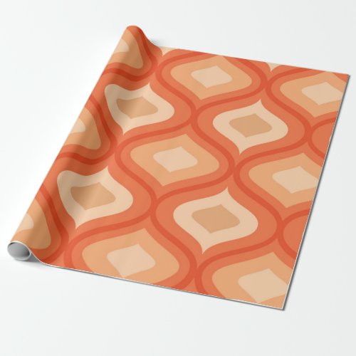 Mid century modern ogee orange and beige  wrapping paper