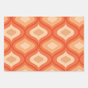 Mid century modern ogee orange and beige wrapping paper sheets
