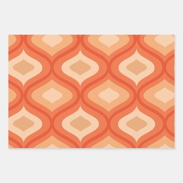 Mid century modern ogee orange and beige   wrapping paper sheets (Front)