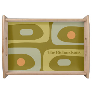 Mid Century Modern Olive Green Piquet Personalized Serving Tray
