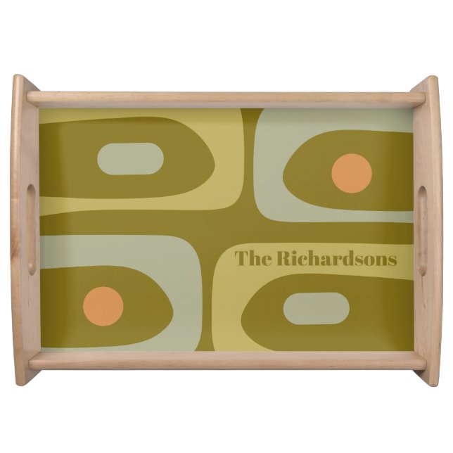 Mid Century Modern Olive Green Piquet Personalized Serving Tray (Front)