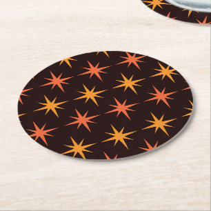 Mid Century Modern Orange and Amber Starbursts Round Paper Coaster
