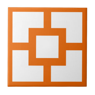 Mid Century Modern Orange and White Breeze Block Ceramic Tile