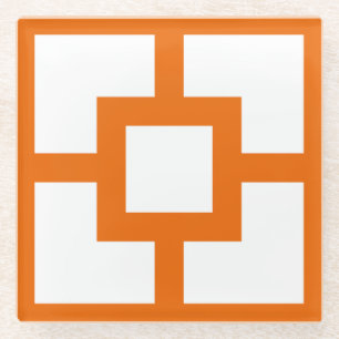 Mid Century Modern Orange and White Breeze Block Glass Coaster