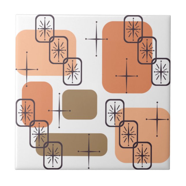 Mid Century Modern Orange Brown Ceramic Tile (Front)