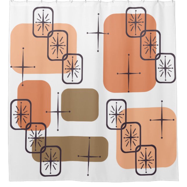 Mid Century Modern Orange Brown Shower Curtain (Front)
