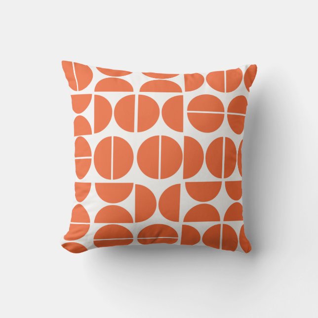 Mid-century modern orange circle abstract throw pillow (Front)