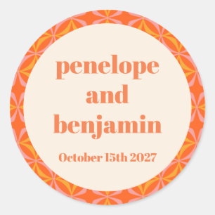 Mid Century Modern Orange Custom Wedding  Classic Round Sticker