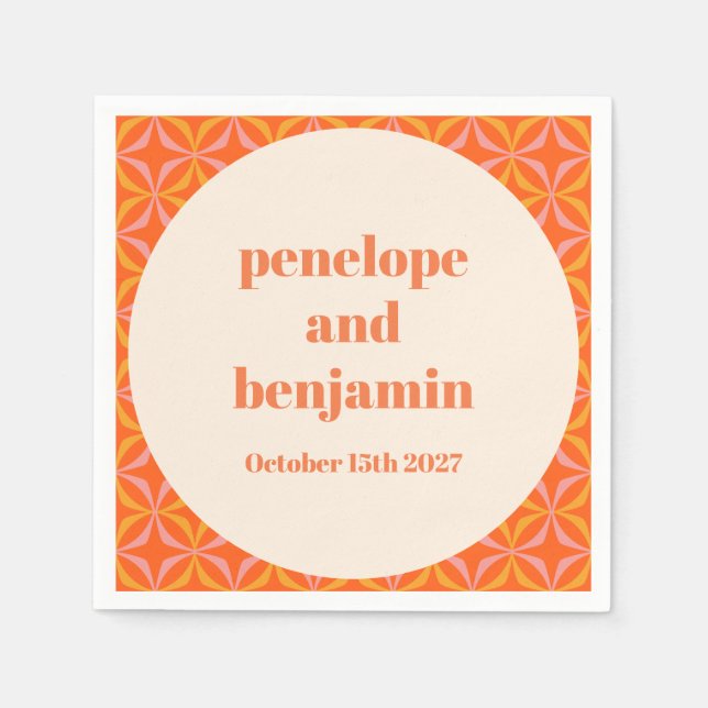 Mid Century Modern Orange Custom Wedding  Napkins (Front)