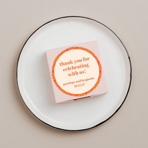 Mid Century Modern Orange Custom Wedding Thank You Classic Round Sticker