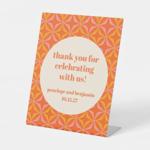 Mid Century Modern Orange Custom Wedding Thank You Pedestal Sign