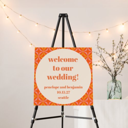 Mid Century Modern Orange Custom Wedding Welcome Foam Board