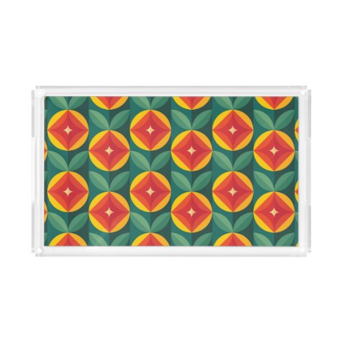 Mid Century Modern Orange Floral Pattern Acrylic Tray