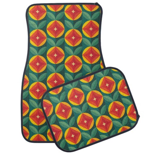 Mid Century Modern Orange Floral Pattern Car Floor Mat