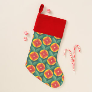 Mid Century Modern Orange Floral Pattern Christmas Stocking