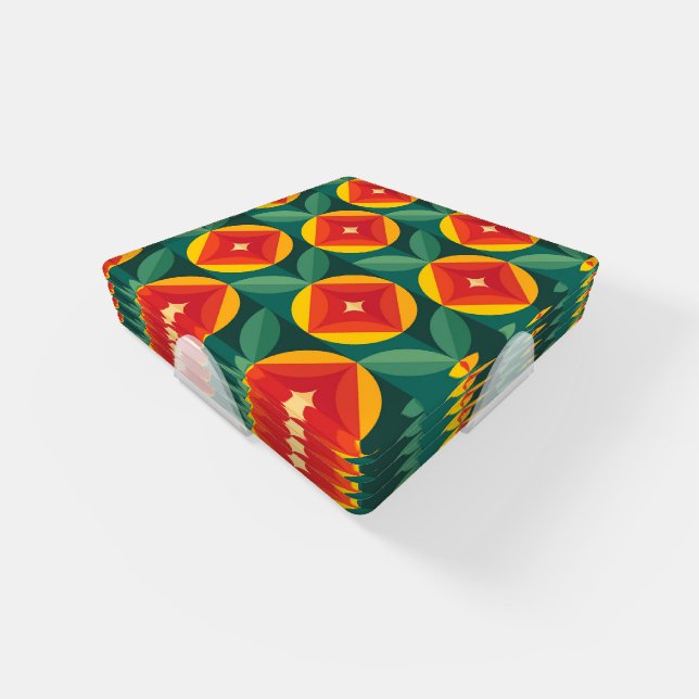 Mid Century Modern Orange Floral Pattern Coaster Set (Set)