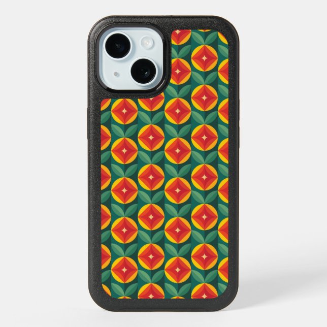 Mid Century Modern Orange Floral Pattern iPhone 15 Case (Back)